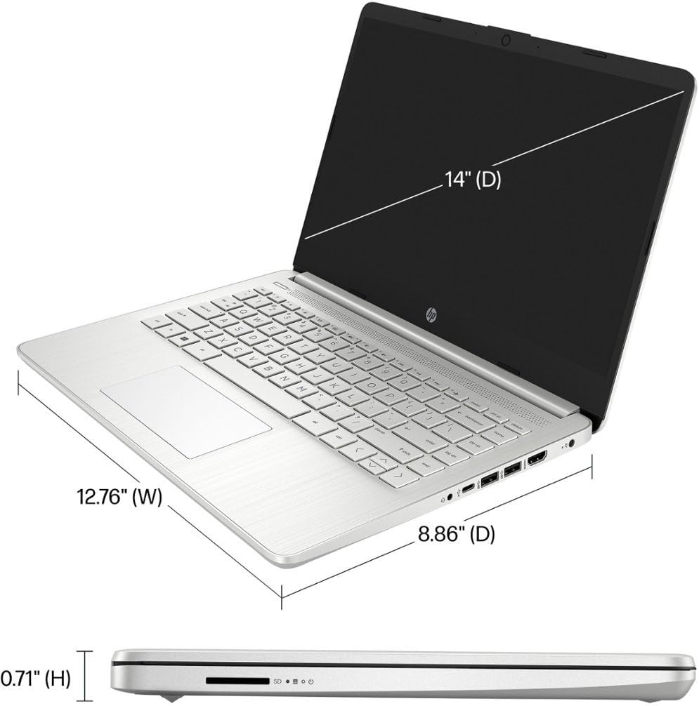 HP 14 Premium HD Portable Laptop Computer Students Business, Quad-Core Intel Celeron Processor, 16GB RAM, 384GB Storage(128GB eMMC+256GB SD Card), 1 Year Office 365, HDMI, Win 11 w/KW Accessories