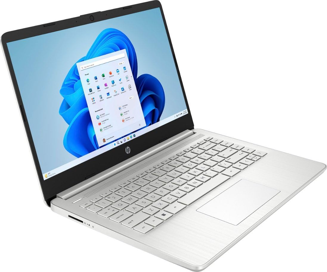 HP 14 Premium HD Portable Laptop Computer Students Business, Quad-Core Intel Celeron Processor, 16GB RAM, 384GB Storage(128GB eMMC+256GB SD Card), 1 Year Office 365, HDMI, Win 11 w/KW Accessories