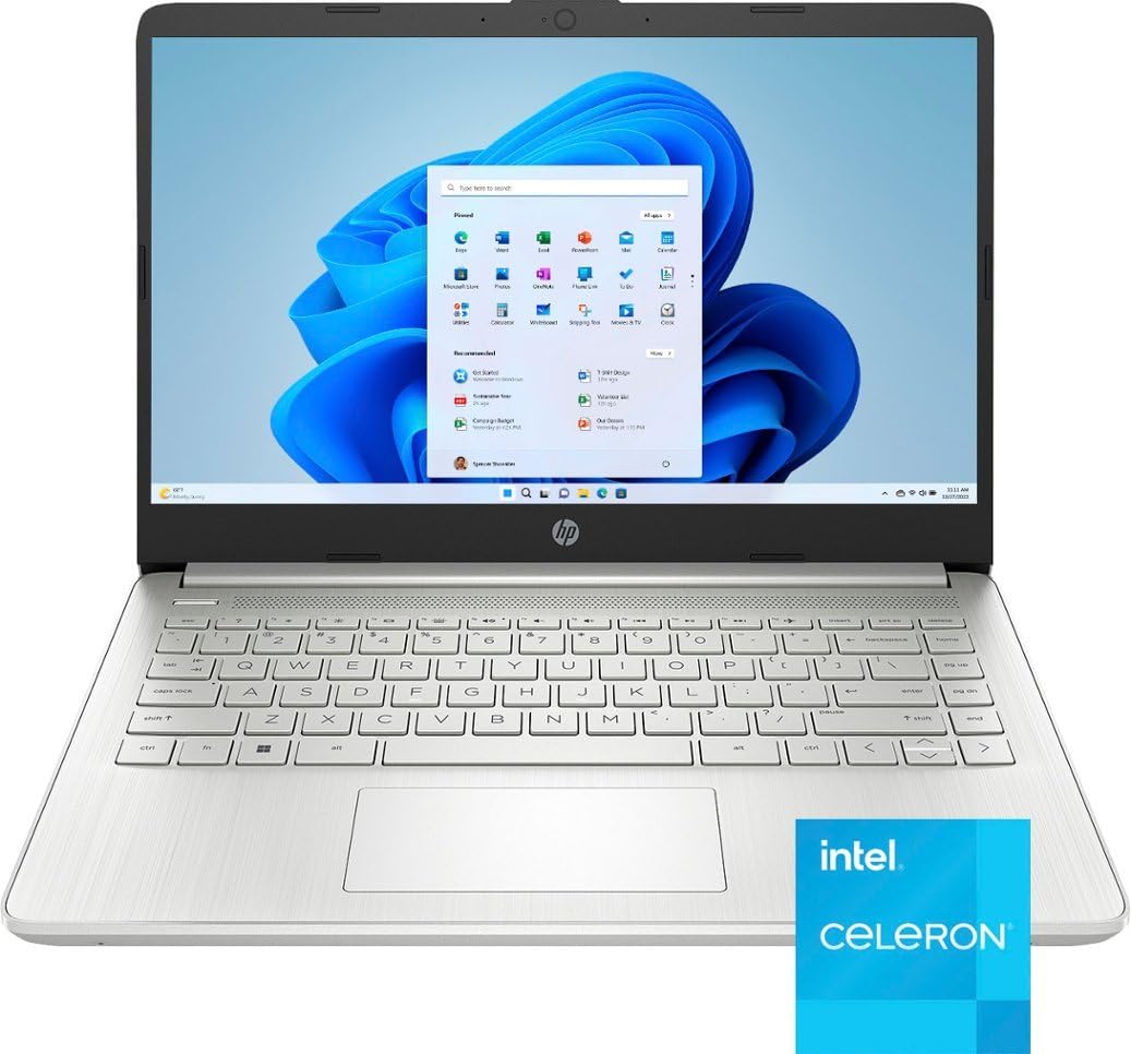 HP 14 Premium HD Portable Laptop Computer Students Business, Quad-Core Intel Celeron Processor, 16GB RAM, 384GB Storage(128GB eMMC+256GB SD Card), 1 Year Office 365, HDMI, Win 11 w/KW Accessories