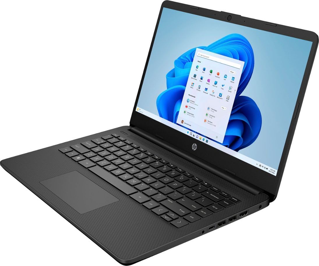 HP 14 Premium HD Portable Laptop Computer Students Business, Quad-Core Intel Celeron Processor, 16GB RAM, 384GB Storage(128GB eMMC+256GB SD Card), 1 Year Office 365, HDMI, Win 11 w/KW Accessories