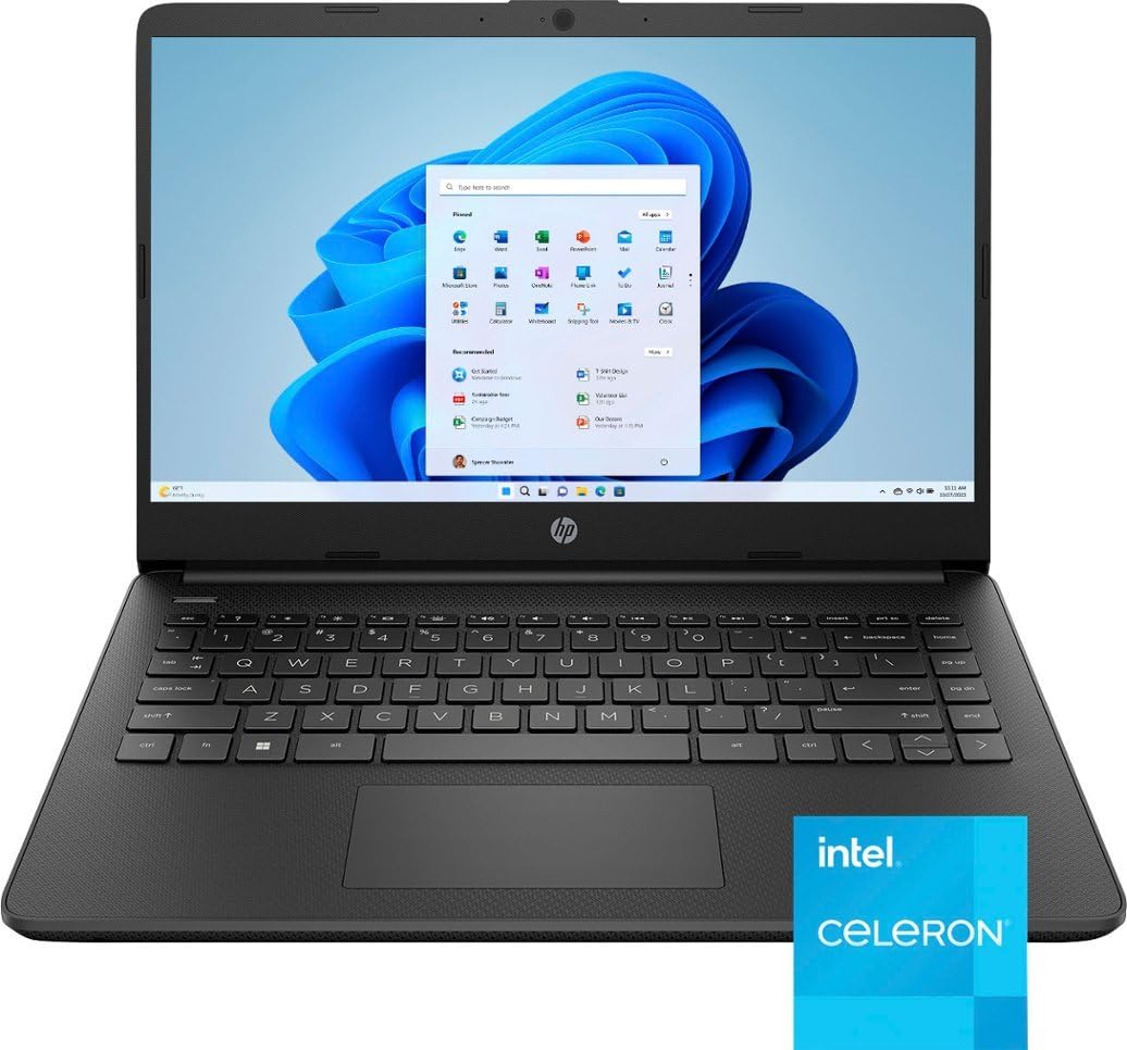 HP 14 Premium HD Portable Laptop Computer Students Business, Quad-Core Intel Celeron Processor, 16GB RAM, 384GB Storage(128GB eMMC+256GB SD Card), 1 Year Office 365, HDMI, Win 11 w/KW Accessories
