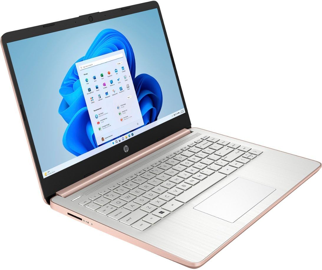 HP 14 Premium HD Portable Laptop Computer Students Business, Quad-Core Intel Celeron Processor, 16GB RAM, 384GB Storage(128GB eMMC+256GB SD Card), 1 Year Office 365, HDMI, Win 11 w/KW Accessories