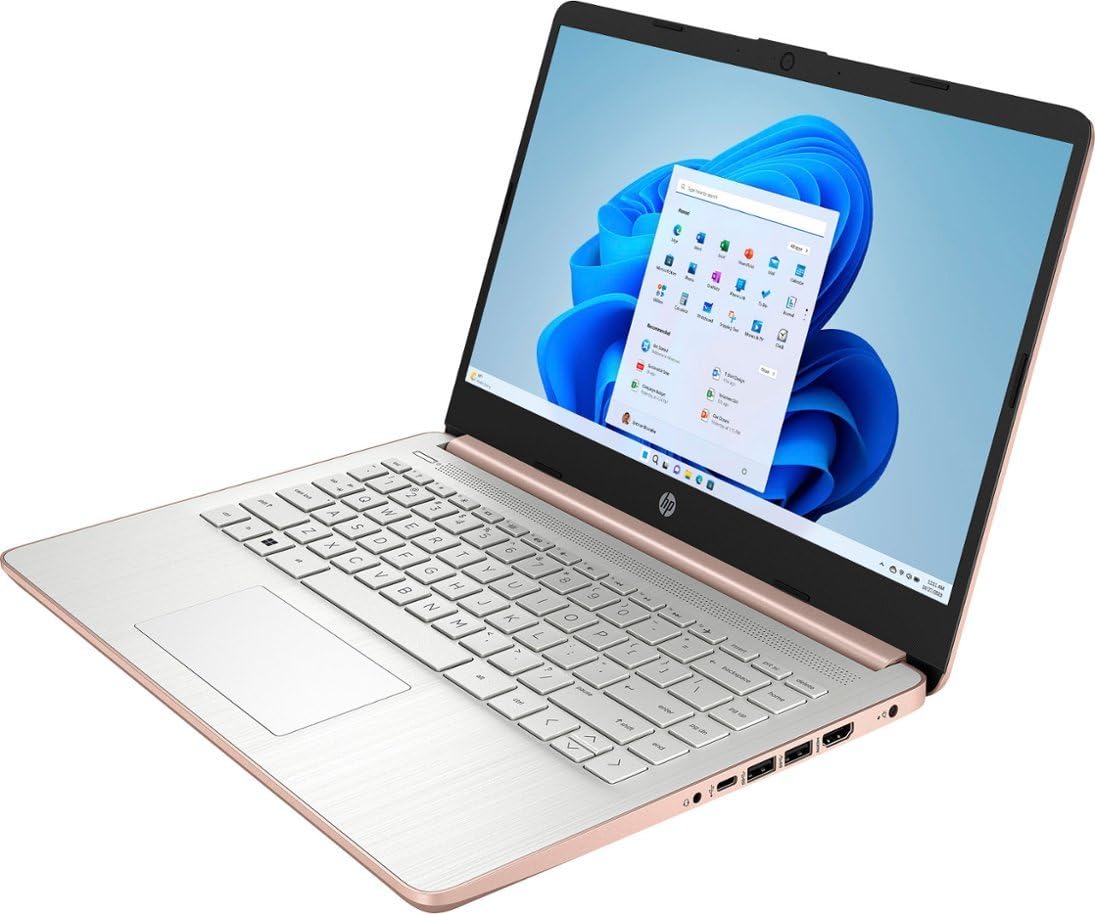HP 14 Premium HD Portable Laptop Computer Students Business, Quad-Core Intel Celeron Processor, 16GB RAM, 384GB Storage(128GB eMMC+256GB SD Card), 1 Year Office 365, HDMI, Win 11 w/KW Accessories