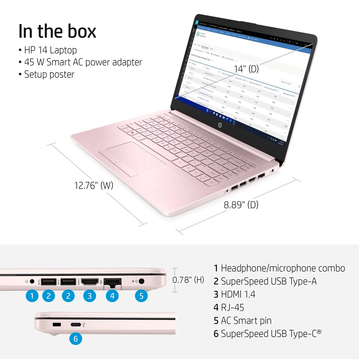 HP 14 Premium HD Portable Laptop Computer Students Business, Quad-Core Intel Celeron Processor, 16GB RAM, 384GB Storage(128GB eMMC+256GB SD Card), 1 Year Office 365, HDMI, Win 11 w/KW Accessories