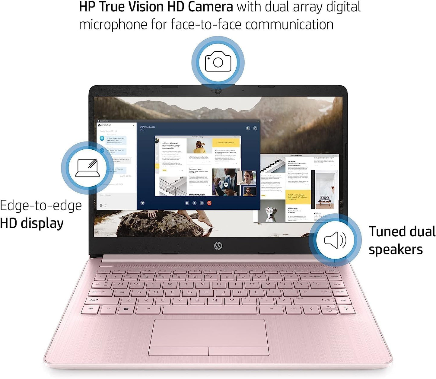 HP 14 Premium HD Portable Laptop Computer Students Business, Quad-Core Intel Celeron Processor, 16GB RAM, 384GB Storage(128GB eMMC+256GB SD Card), 1 Year Office 365, HDMI, Win 11 w/KW Accessories