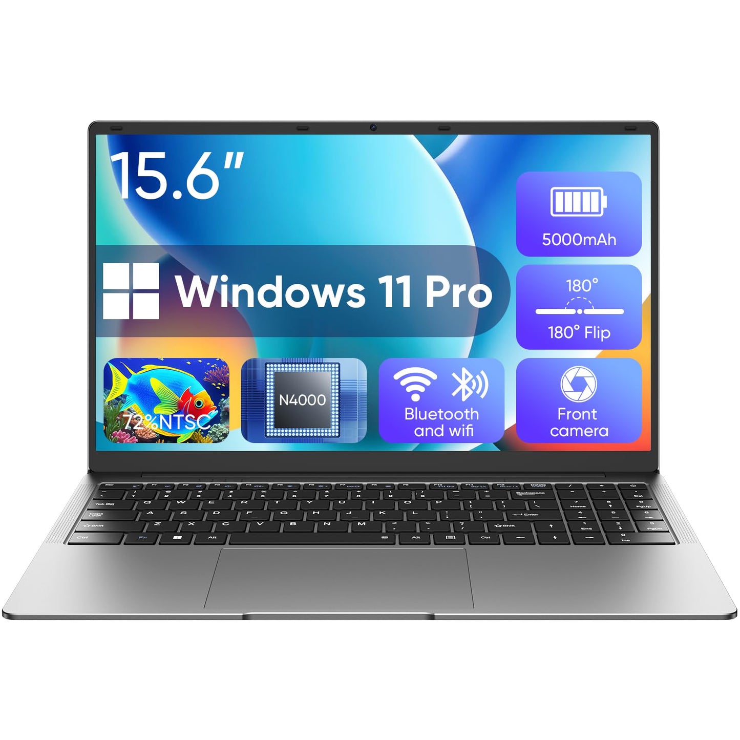 EYY 15.6 inch Windows 11 Pro Laptop，8GB RAM 256GB SSD,Intel Celeron N4000(up to 2.6GHz),100% sRGB Screen,FHD 1920 x 1080丨MS Office 2024丨Dual Band WiFi丨BT4丨2xUSB丨5000mAh Battery