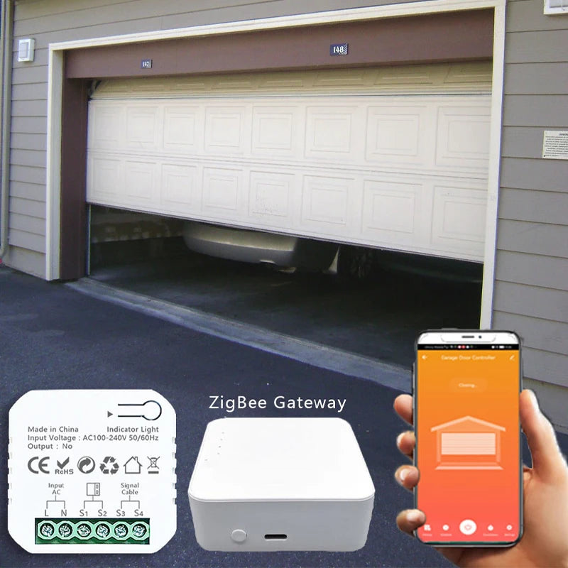 ZigBee Garage Door Opener Dry Contact Tuya Smart Life App Remote Control Supports Alexa Google Home Zigbee2MQTT Gateway Needed