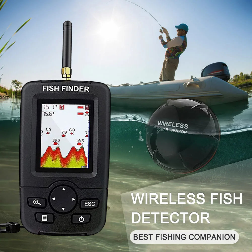 Wireless Sonar Fishing Alert Fish Finder Underwater Echo Sounder Fishing Detector LCD Display Depth 45m 125KHZ for Ice Fishing