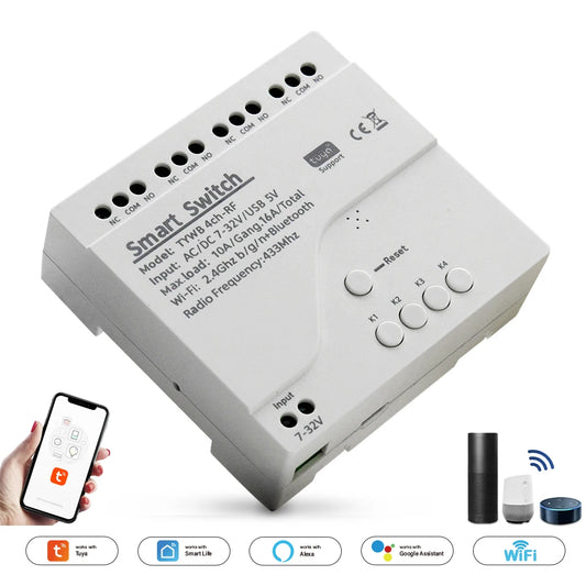 4CH Tuya Relay Module AC/DC 7-32V AC 220V 10A Smart Wifi Switch 4 Channels RF433 Receiver Work With Vioce Alexa Google Home