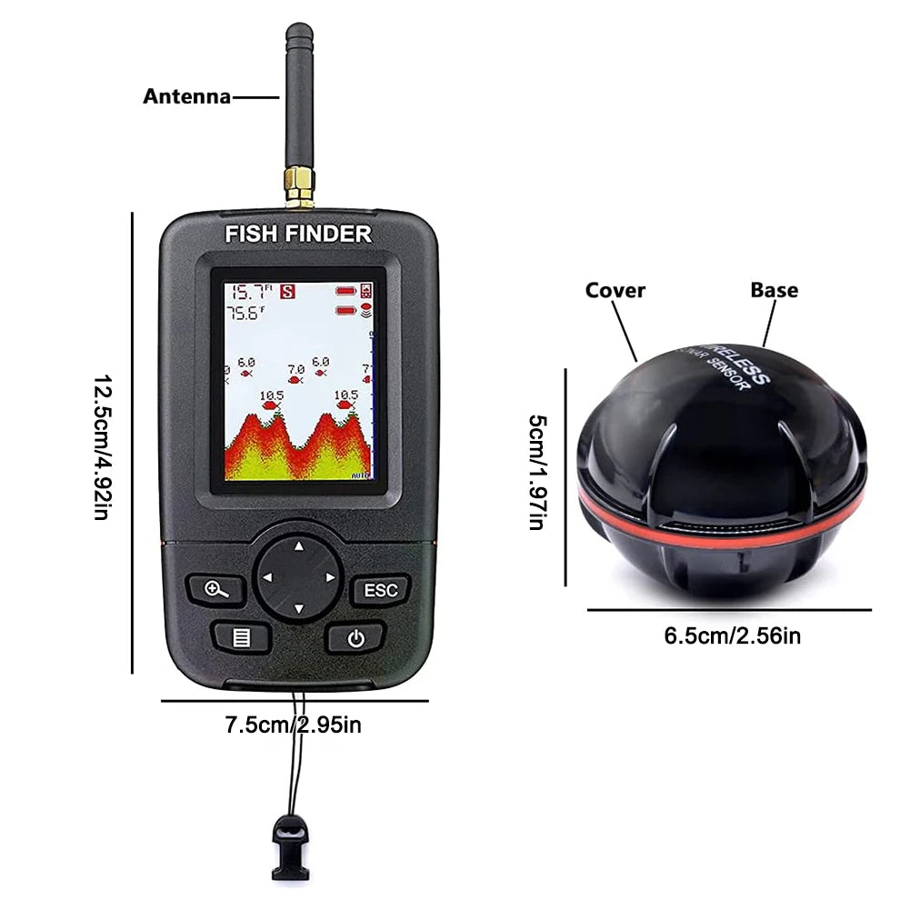 Wireless Sonar Fishing Alert Fish Finder Underwater Echo Sounder Fishing Detector LCD Display Depth 45m 125KHZ for Ice Fishing