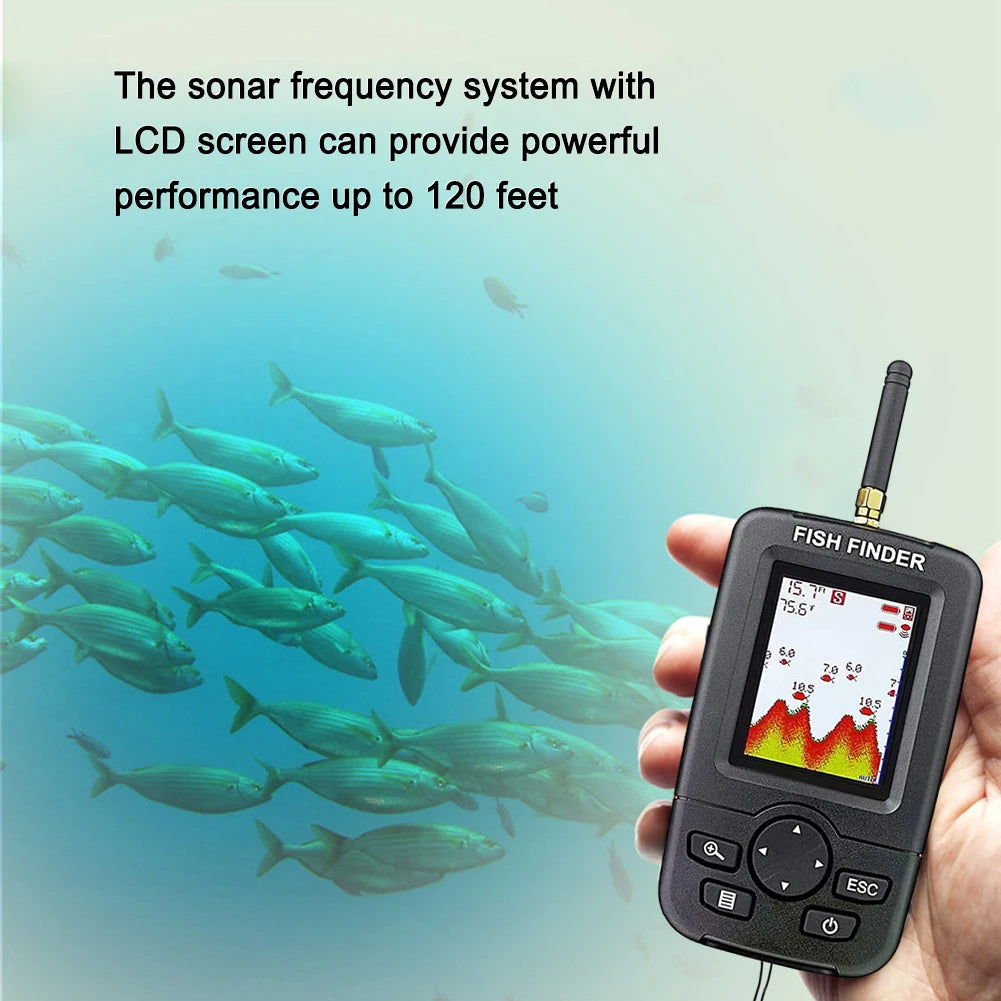 Wireless Sonar Fishing Alert Fish Finder Underwater Echo Sounder Fishing Detector LCD Display Depth 45m 125KHZ for Ice Fishing