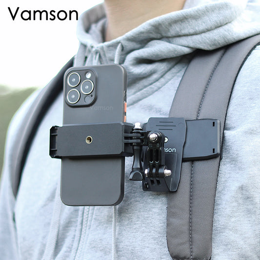 Vamson for iPhone Cellphones 360 Degree Rotary Backpack Clip Shoulder Belt Mount for Insta360 x3 GoPro 11 10 9 Dji Accessories