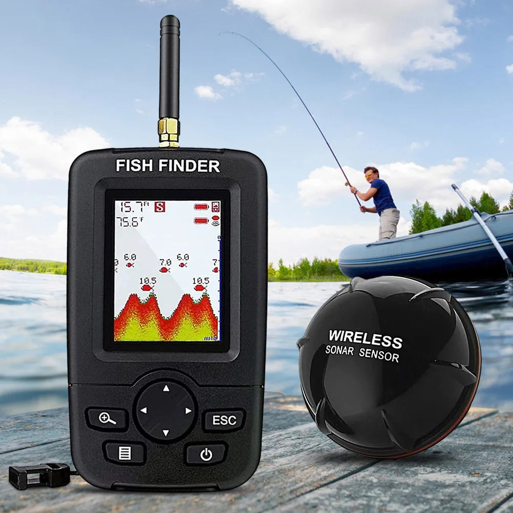 Wireless Sonar Fishing Alert Fish Finder Underwater Echo Sounder Fishing Detector LCD Display Depth 45m 125KHZ for Ice Fishing