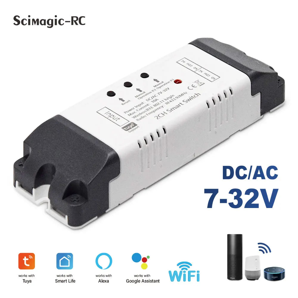 2 Channel Tuya Smart Wifi Electric Linear Actuator Motor Controller,DC AC 12V 24V 32V Switch,RF433 Remote,2CH Pulse Relay Module