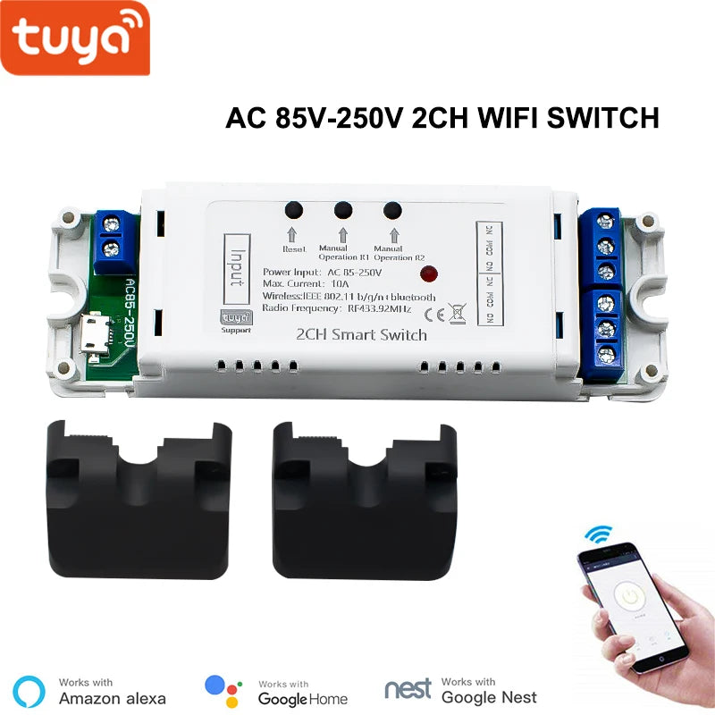 2 Channel Tuya Smart Wifi Electric Linear Actuator Motor Controller,DC AC 12V 24V 32V Switch,RF433 Remote,2CH Pulse Relay Module