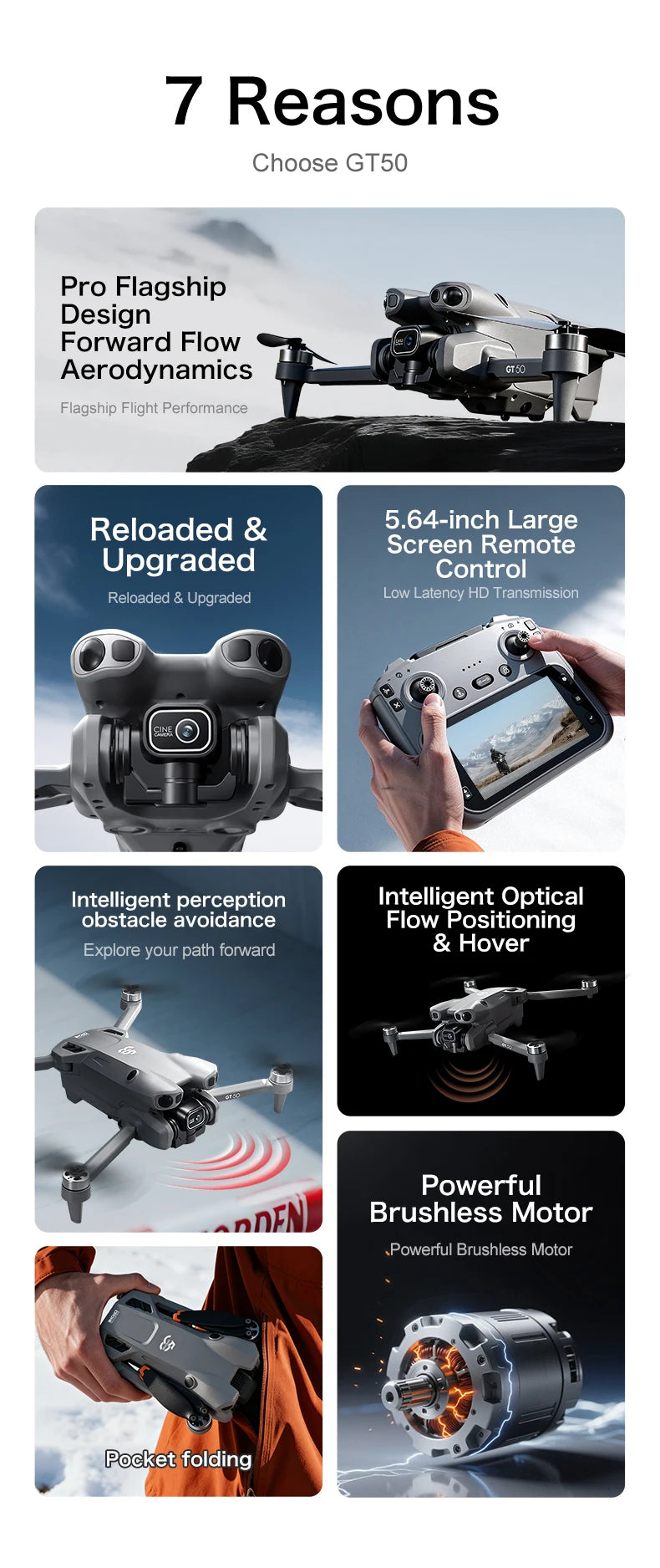 2026 8/6K FPV Dual Camera 3-Axis Gimbal 10KM GPS Obstacle Avoidance RC Quadcopter For Kids Gift New GT50 PRO Professional Drone