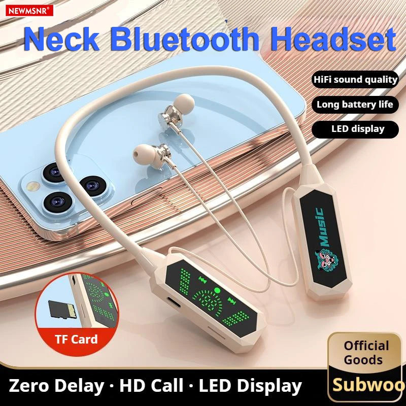 Long Endurance Neck-hanging Bluetooth 5.4 Earphones Magnetic HiFi Sound Earbuds LED Wireless Headphone Sport Waterproof Headsets