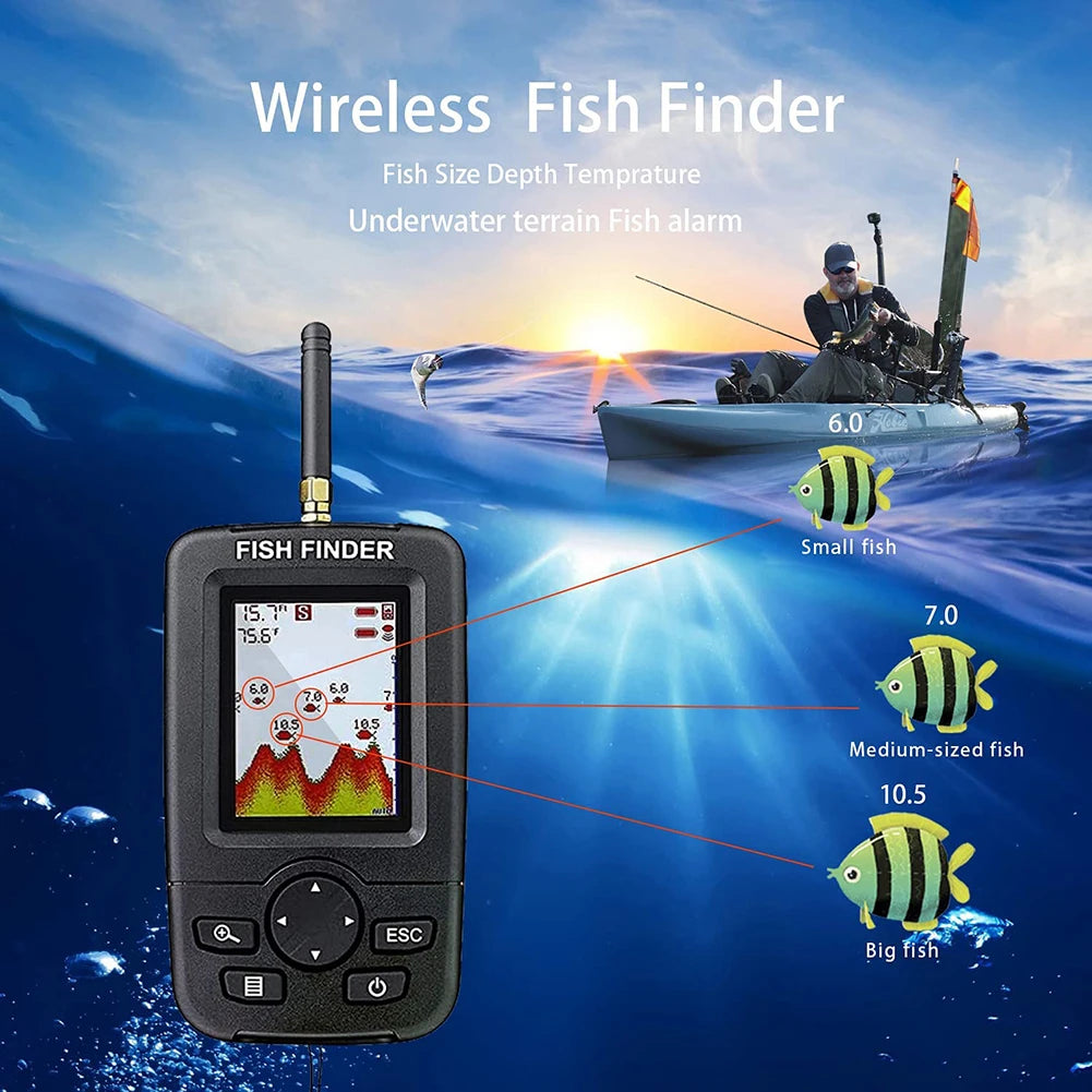 Wireless Sonar Fishing Alert Fish Finder Underwater Echo Sounder Fishing Detector LCD Display Depth 45m 125KHZ for Ice Fishing