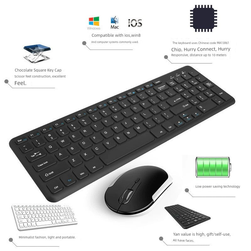 Bow Mini Wireless Keyboard and Mouse Set Laptop Desktop Computer For Home Office Game Feel Small Key Mouse